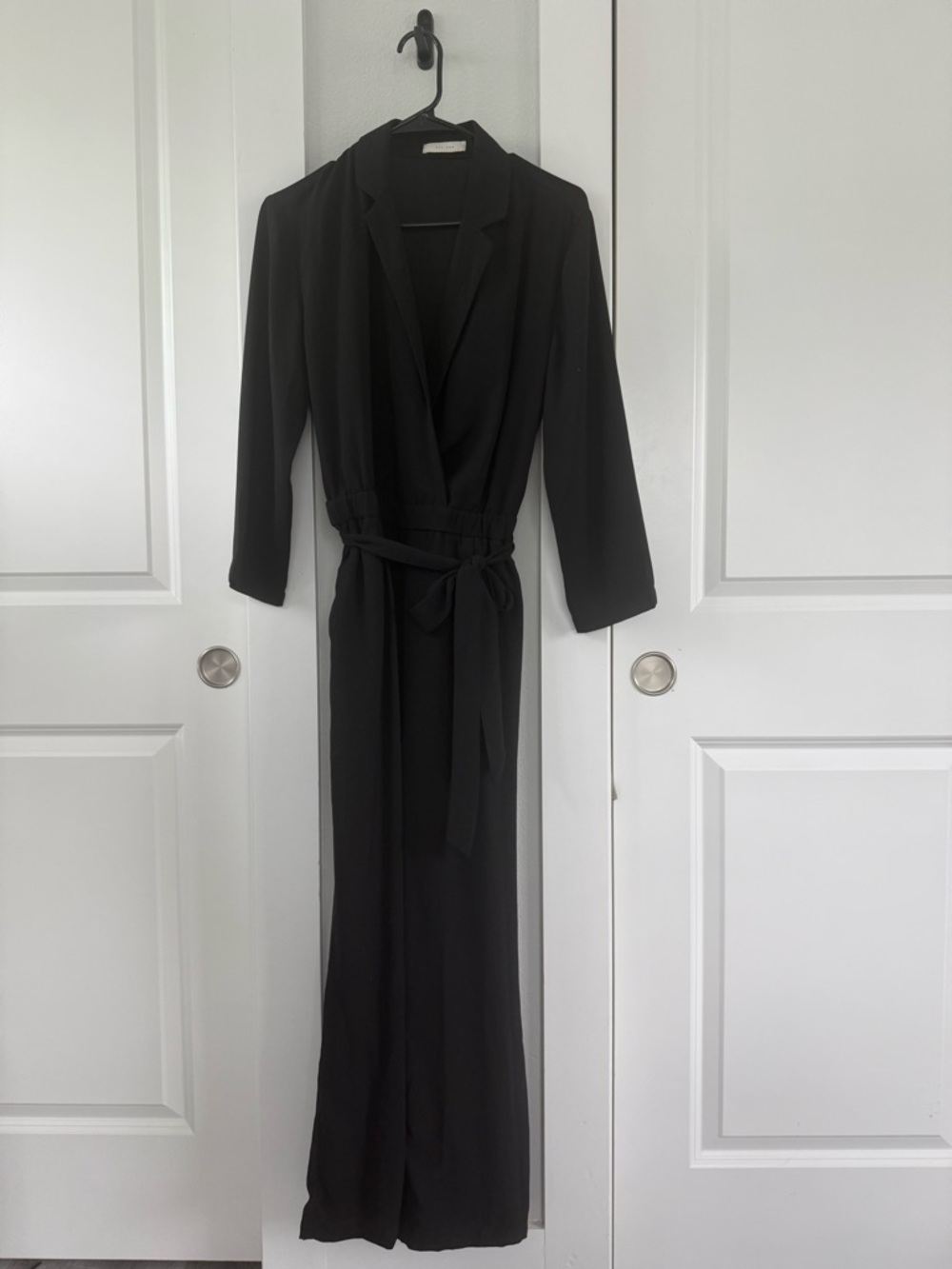 Black Wrap-Front Jumpsuit with Tie Waist
